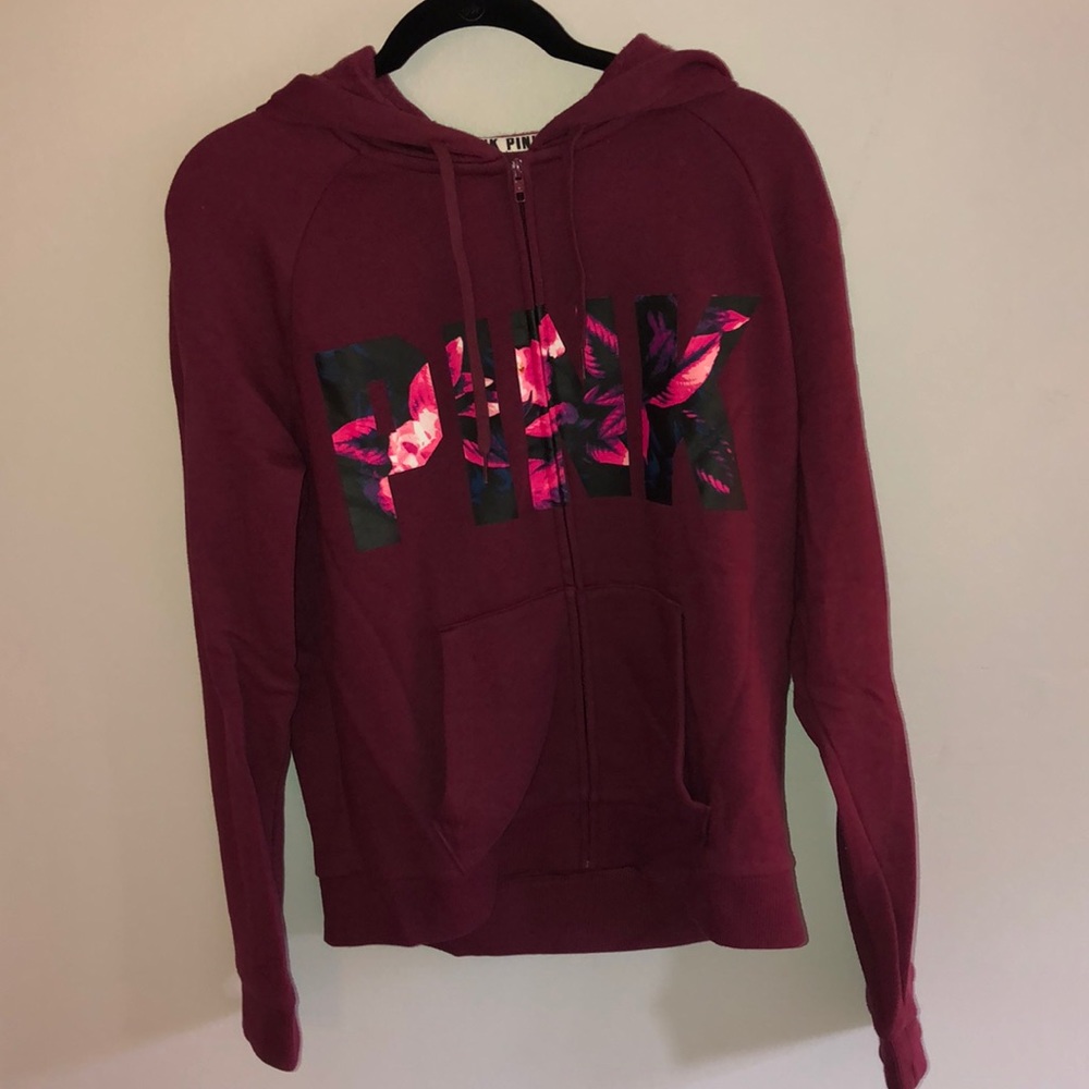 PINK: Maroon zip up hoodie